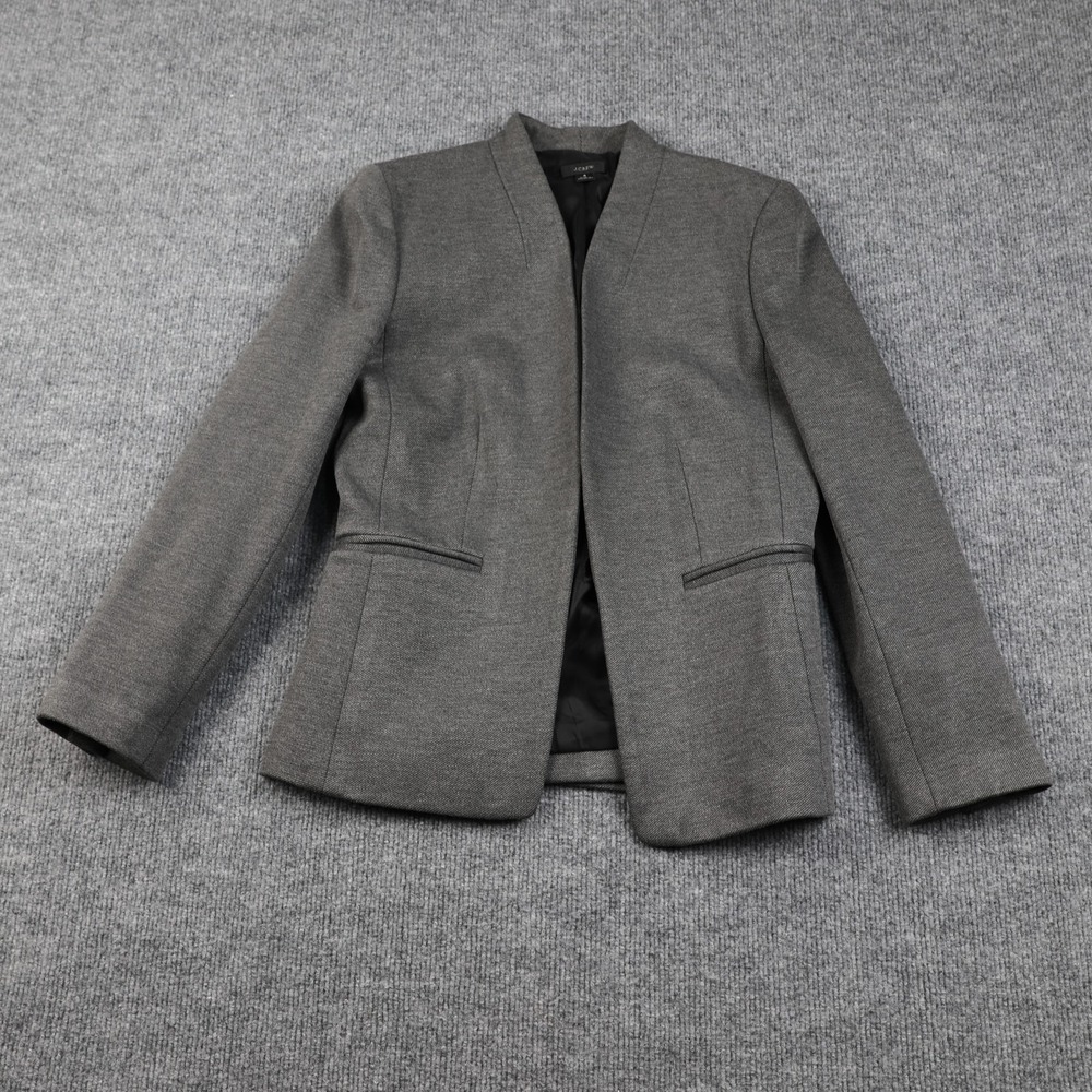 J Crew Blazer Womens 4 Gray Open Front Collarless Jacket Viscose Lined